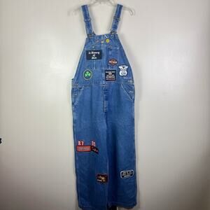 Carhartt Denim Coveralls Men’s Size L Custom Patches Pins Biker Veteran